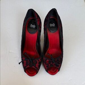D&G Black and Red Lace Peep Toe Heels